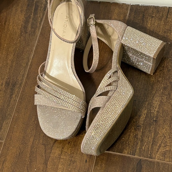 Tan Wedge Shoes with Chunky Block Heel and Strappy Design - Picture 3 of 15